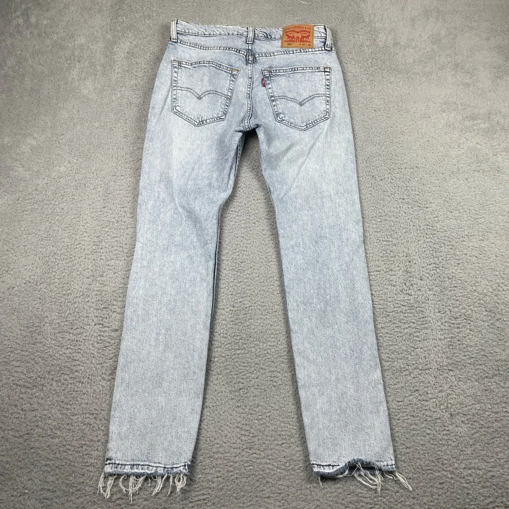 Levis 512 Slim Taper Jeans Mens 33x32 (Fits 31x29) Light Wash Distressed Raw Hem